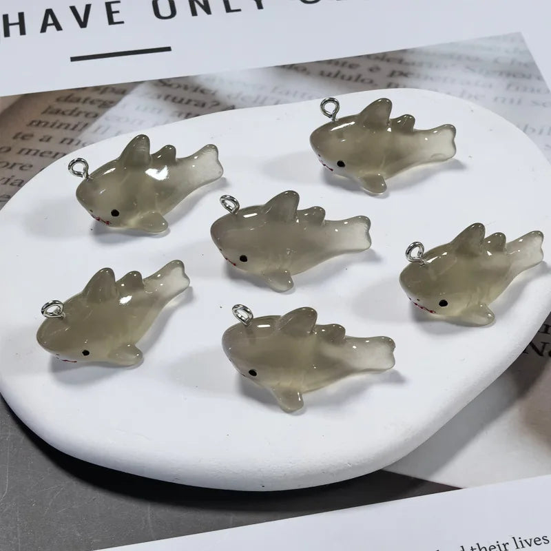 10-Piece 3D Grey Shark Resin Charms - Ocean Animal Pendants for DIY Jewelry, Earrings, Necklaces, and Keychains