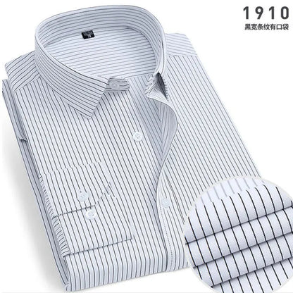Men's Striped Long Sleeve Shirt - Slim Fit Wrinkle-Resistant Business Casual Shirt for Spring