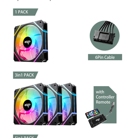 Aigo AM12 RGB PC Fan Kit — 120mm ARGB Water Cooler & Case Cooling Fans with 6-Pin Controller