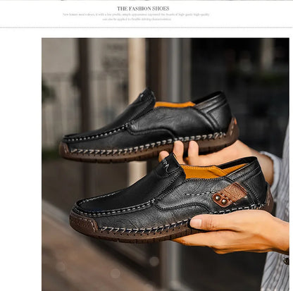 Handmade Leather Men’s Loafers – Casual Slip-On Flats, Comfortable Outdoor Walking Shoes