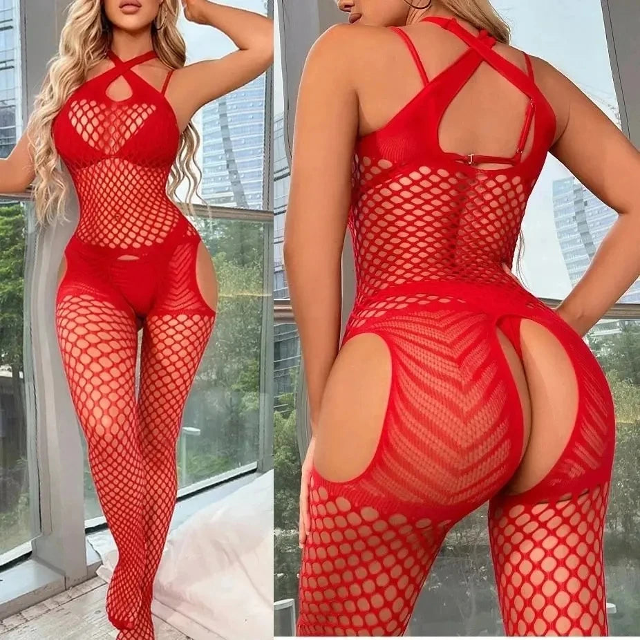Erotic White Crotchless Bodystocking – Sexy Sleeveless Lingerie Bodysuit Nightwear for Women