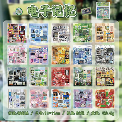 20 Sheets PET Cartoon Sticker Book - Retro Decorative Stickers for Scrapbooking Diary DIY Stationery Supplies