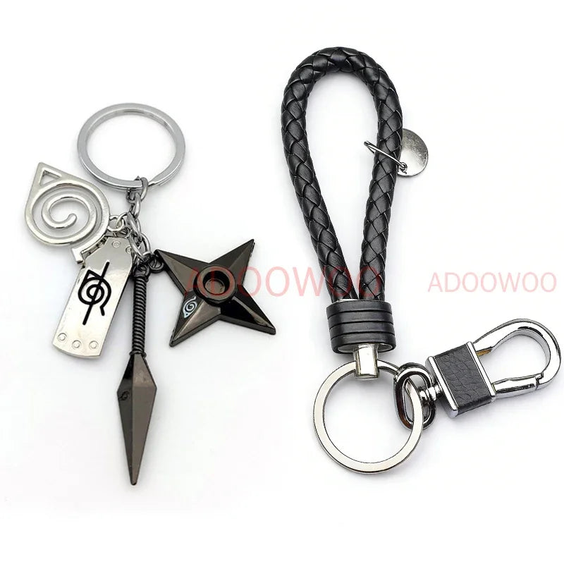 Bandai Naruto Red Cloud Alloy Keychain Set – 20 Styles Anime Woven Leather Rope Charm Car Pendant Punk Jewelry Gift Accessories
