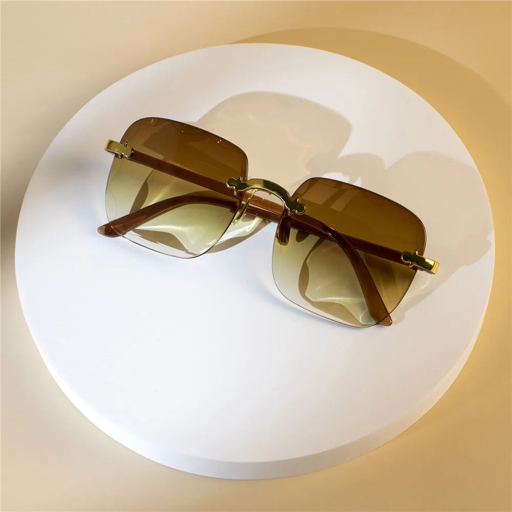 4PCS Rimless Square Fashion Sunglasses - Luxury Style Red Designer Shades for Women and Men Summer Eyewear