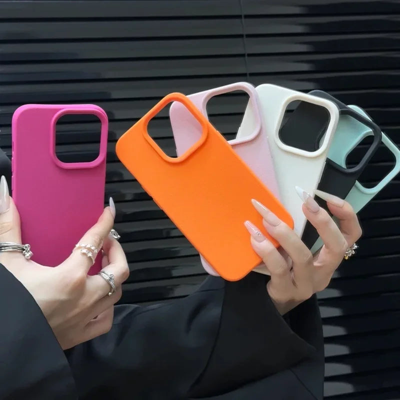 Candy Color Lichee Pattern Soft Phone Case – Shockproof Cover for iPhone 11–17, Pro Max, Air, 16E, X, XS, XR