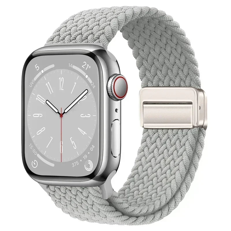 Nylon Braided Loop Apple Watch Band – Magnetic Metal Bracelet Strap for Ultra 2, Series 3–9 & SE (40mm–49mm) Adjustable Wristband
