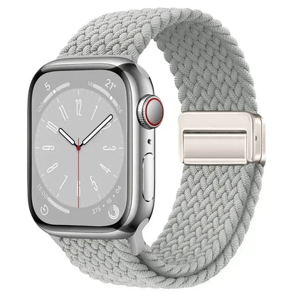 Nylon Braided Loop Apple Watch Band – Magnetic Metal Bracelet Strap for Ultra 2, Series 3–9 & SE (40mm–49mm) Adjustable Wristband
