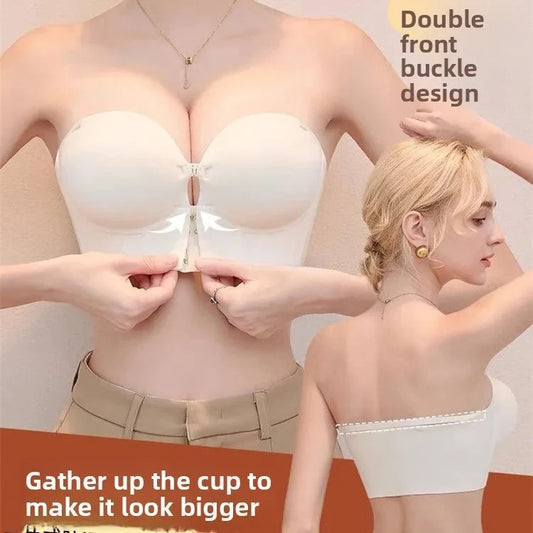 10CM Extreme Push-Up Strapless Bra – Front Closure, Anti-Slip Lift for Small Chest, AA-A-B Cups, No Side Bulge