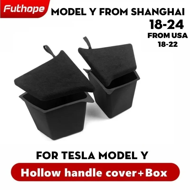 Futhope Car Trunk Side Storage Box for Tesla Model Y 2018-2024 – Hollow Cover Organizer with Flocking Mat & Partition Board