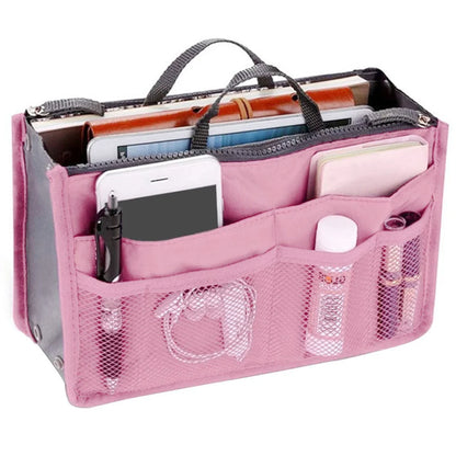 Women’s Nylon Cosmetic Organizer Bag – Foldable Large Capacity Travel Makeup Insert Handbag Tote Organizer Liner Bag