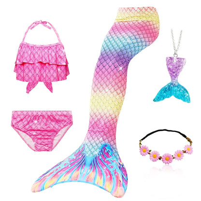 Kids Mermaid Tail Swim Costume - Girls Mermaid Swimsuit for Swimming, Cosplay & Birthday Party Dress Up