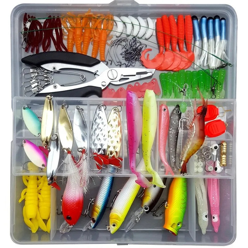 Fishing Lure Kit Set - Hard Wobblers, Metal Jig Spoons & Soft Silicone Baits for Anglers
