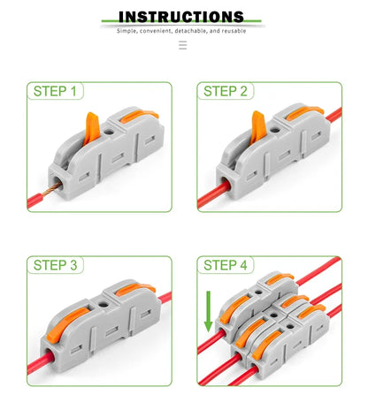 34/50PCS Lever Wire Connectors – Quick Connection for 28-12 AWG, 1-to-1 In-Line Insulated Splice Terminals