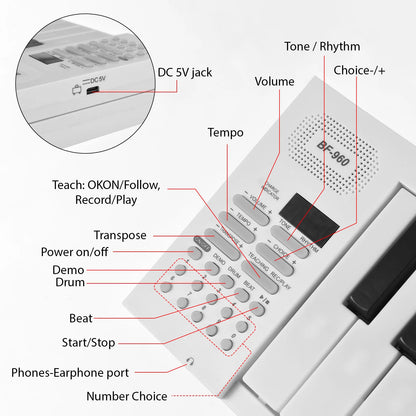 61 Key Foldable Electronic Piano Keyboard, Multifunctional with LED Display & Built-in Battery, Digital Piano