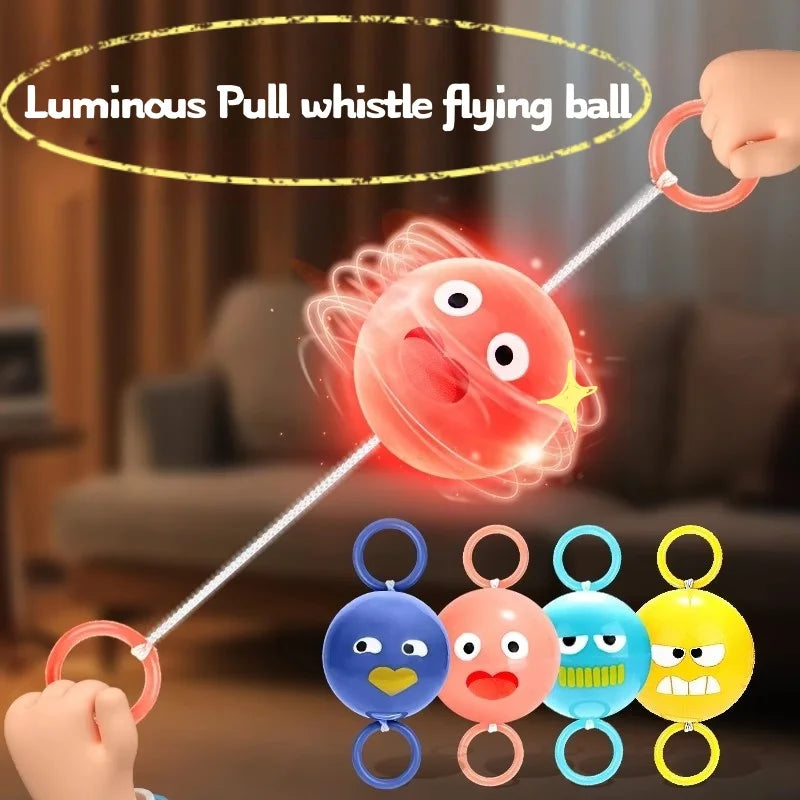 2-Piece Luminous Whistle Ball Toy Set - Spinning Pull-String Flywheel Puzzle and Stress Relief Toy for Kids