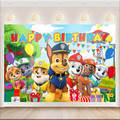 PAW Patrol Anime Birthday Party Backdrop – Puppy Dog Photography Background Cloth for Kids Birthday & Baby Shower Decorations Boy Gift
