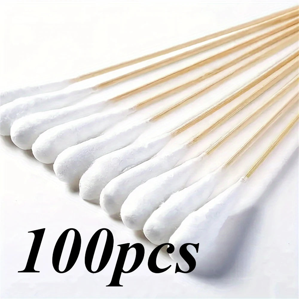 100/300PCS 6-Inch Precision Cotton Swabs - Pointed Cotton Buds with Long Wooden Sticks and Storage Case