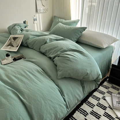 Solid Cotton Bed Linen Set – Bedding with Sheet, Duvet Cover & Pillowcases, Single to King/Queen/Twin Size