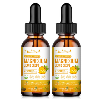 Mulittea Magnesium Glycinate Drops – Pineapple Flavor for Mood Calm, Muscle Relaxation, Sleep Support & Nerve Health