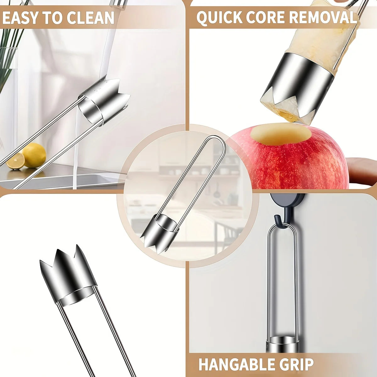 Stainless Steel Fruit & Vegetable Corer – Universal Kitchen Gadget for Apple, Pear, Tomato & Red Bell Pepper Seed Removal