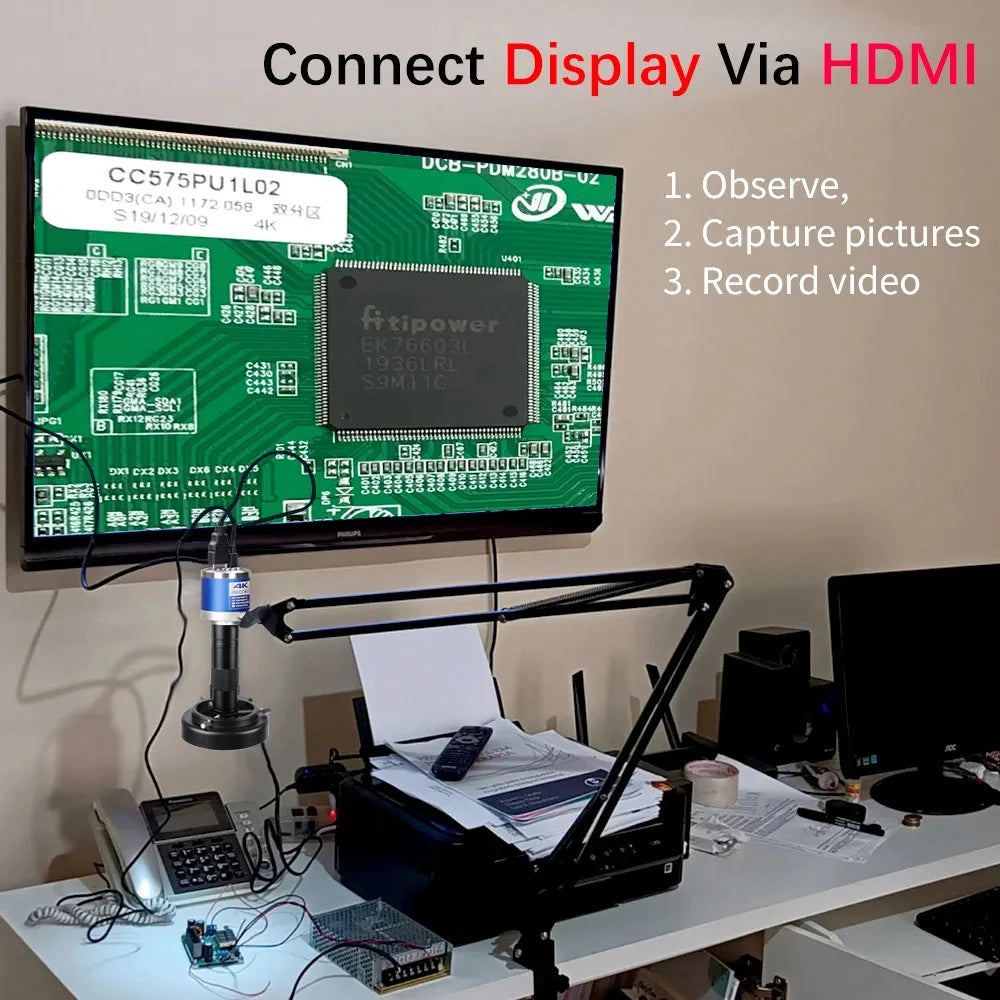 1-150X Zoom Lens Digital Microscope – 4K 48MP HD Industrial Camera with HDMI & Type C for Electronics Soldering