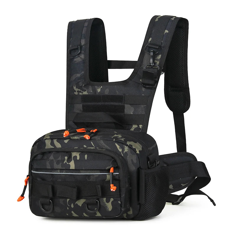 Fishing Lure Front Chest Vest Backpack – Tactical Travel, Camping, Hiking & Outdoor Cycling Mountaineering Gear Bag for Men