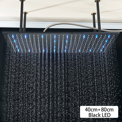 Black Ceiling Mounted LED Rainfall Shower Head – Intelligent Remote Control Concealed Waterfall Tap