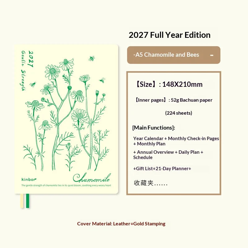 Kinbor 2027 A5/A6 Planner Notebook - Full-Year Daily Journal & Monthly Agenda for Time Management