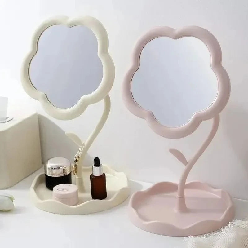 Floral Round Desktop Mirror — Creative Table Vanity Mirror for Bedroom, Dorm & Makeup Decor