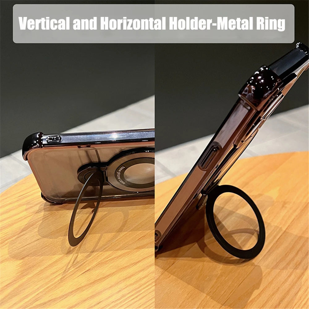 Luxury Plated Shockproof Magnetic Bracket for MagSafe – Clear Case with Stand Holder for iPhone 15, 16, 14, 13, 12, 11 Pro Max