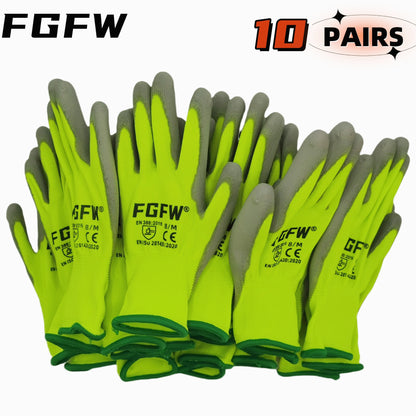 10-Pair PU Coated Work Gloves - Lightweight Durable Safety Gloves, EN 388 & ISO 20471 Certified, S–XL