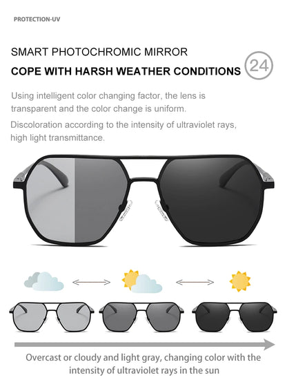 Luxury Metal Photochromic Sunglasses – Fashion Polarized UV400 Chameleon Anti-Glare Driving Glasses for Men & Women