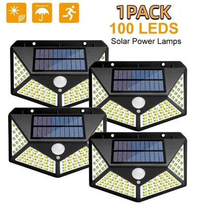 100 LED Outdoor Solar Wall Lights | PIR Motion Sensor Sunlight Street Light | Solar Powered for Garden Decoration - Available in 1/2/4/6Pcs