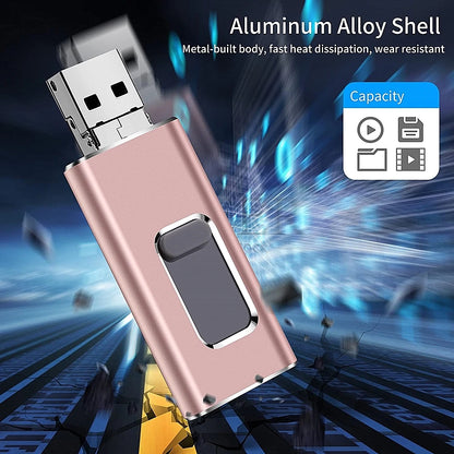 iPhone USB Flash Drive – 3-in-1 USB 3.0 Pen Drive 32GB to 2TB, MFi Certified Memory Stick