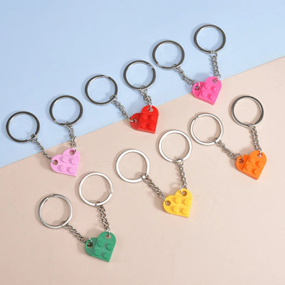 2-Piece Love Heart Brick Keychain Set - Matching Couple and Friendship Building Block Key Rings, Valentine’s Day Gifts