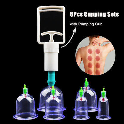 6PCS Vacuum Cupping Set with Pumping Gun – Suction Cups for Back Massage, Body Detox & Anti-Cellulite Therapy