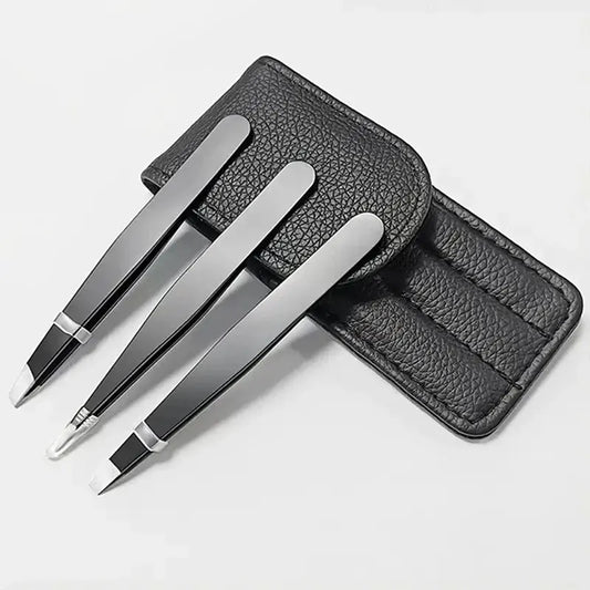 3-Piece Stainless Steel Eyebrow Tweezers Set – Precision Sharp Flat, Slanted & Pointed Hair Removal Tools