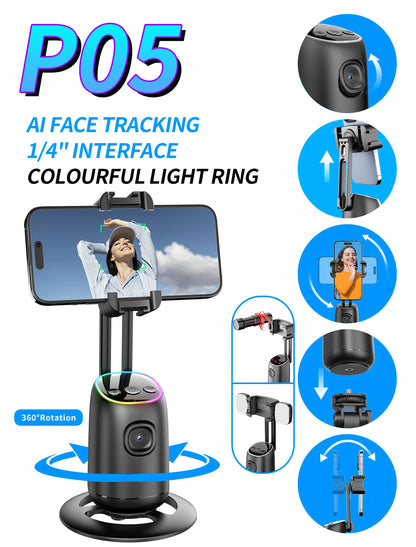 AI Smart 360° Gimbal with Auto Face Tracking – All-in-One Phone Holder & Video Stabilizer Tripod