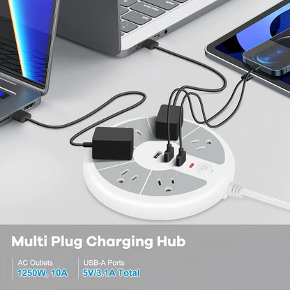 American Standard Disc Power Strip – 3 USB Socket Surge Protector for Office, School & Home Use