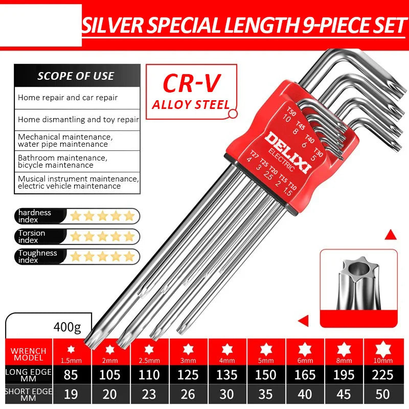 DELIXI ELECTRIC Allen Key Set - Metric Hex Wrench Screwdriver Kit with Long Torque Handles for Motorcycles & Bicycles