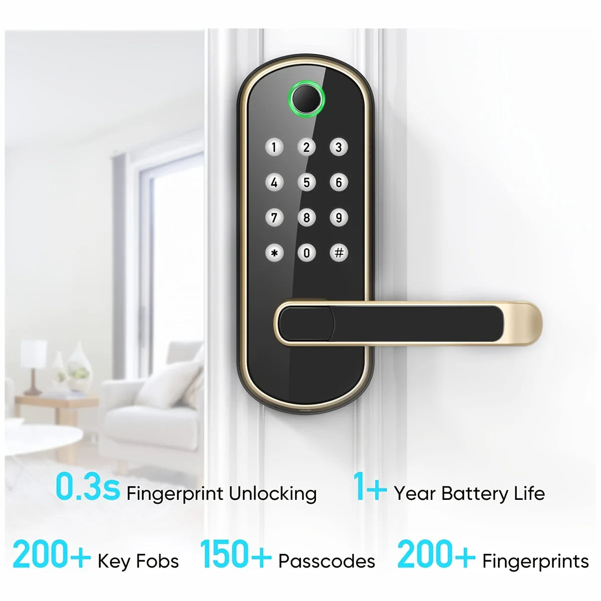 Smart Fingerprint Door Lock – Keyless WIFI Digital Touchscreen, App Remote Control, NFC, IP67 Waterproof, Includes 2 IC Cards