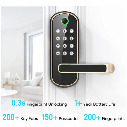 Smart Fingerprint Door Lock – Keyless WIFI Digital Touchscreen, App Remote Control, NFC, IP67 Waterproof, Includes 2 IC Cards