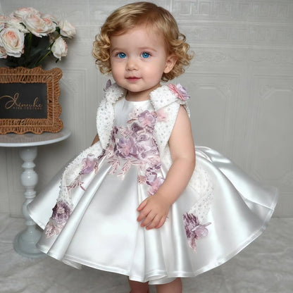 Girls White Princess Flower Tutu Dress - Embroidered Sleeveless Birthday Party Dress
