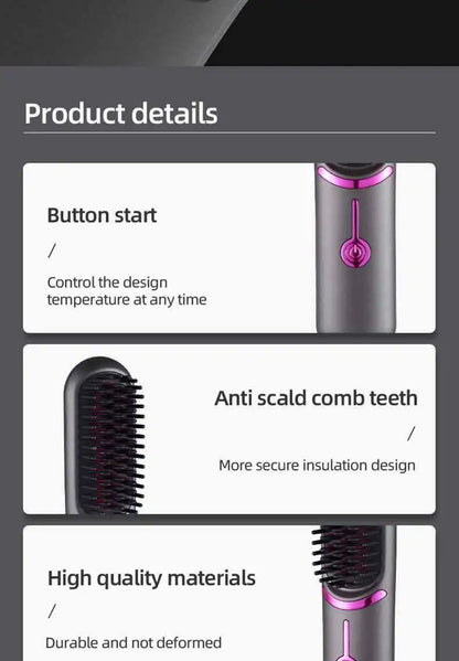 Cordless Mini Hair Straightening Brush – Portable Ionic Hot Comb for Women
