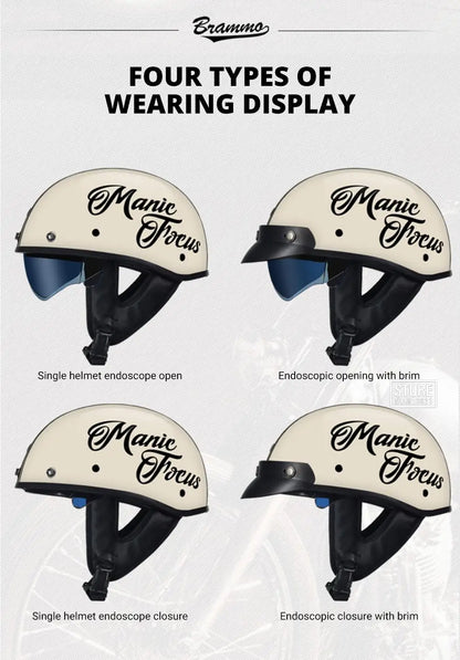 Retro DOT-Certified Motorcycle Half Helmet – HD Lens, Men & Women, 4-Season Scooter & Moto Riding Casco