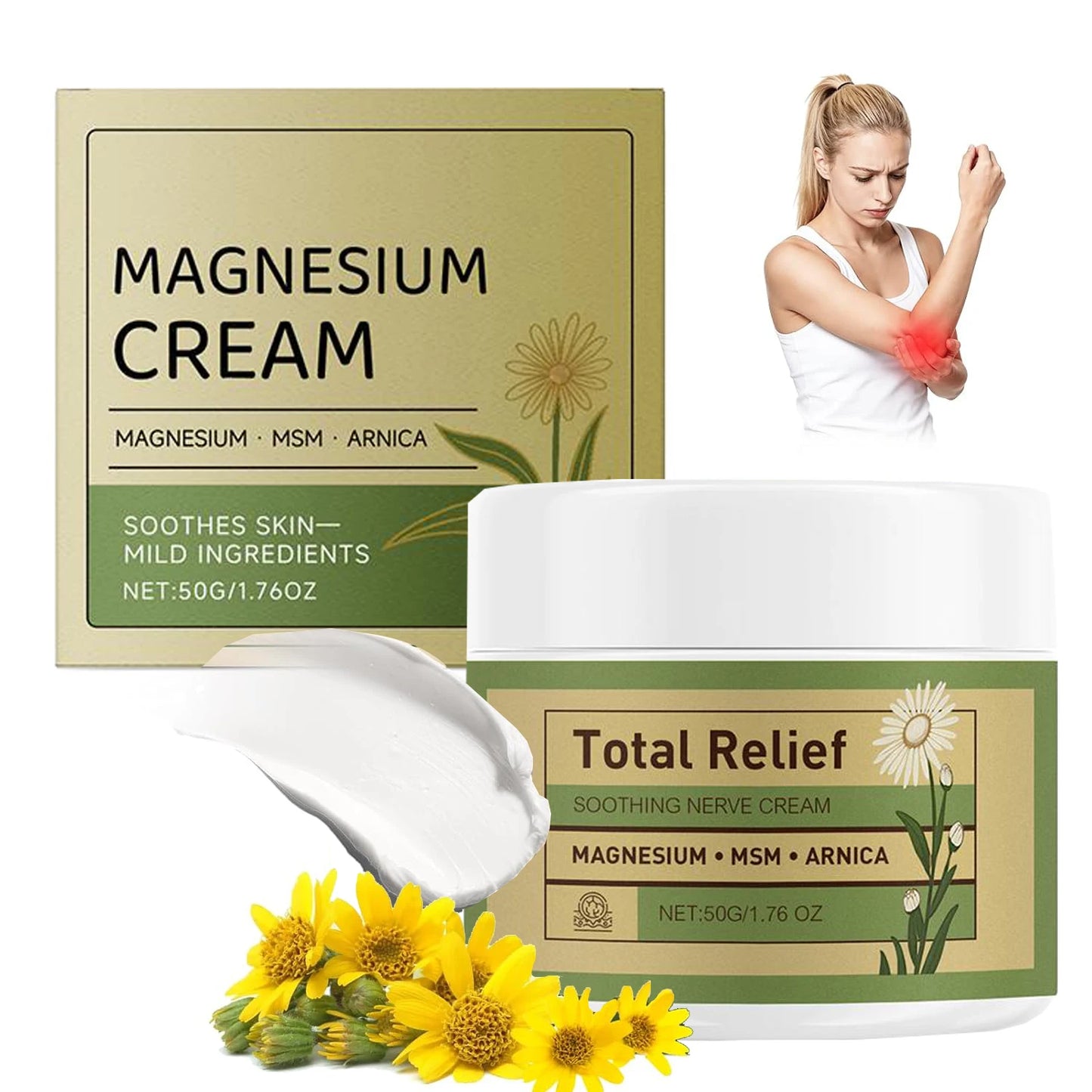 Magnesium Soothing Body Cream - Non-Greasy Daily Massage Care for Muscles, Knees & Joints with Arnica & MSM