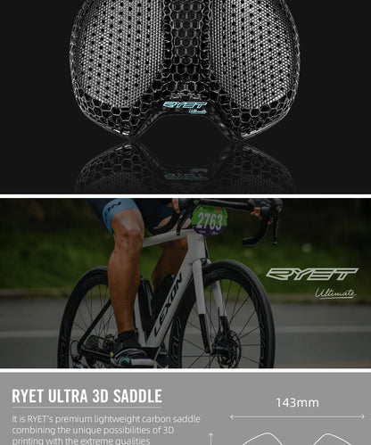 RYET Carbon 3D Printed Bike Saddle – Ultralight 175g Seat for Men & Women Road, MTB, Gravel, Triathlon Cycling