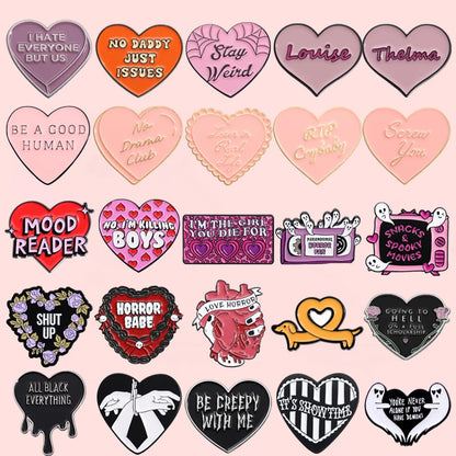 Pink Heart Brain Ghost Enamel Brooch – Gothic Retro Radio & TV Badge, Funny Punk Lapel Pin Jewelry Gift