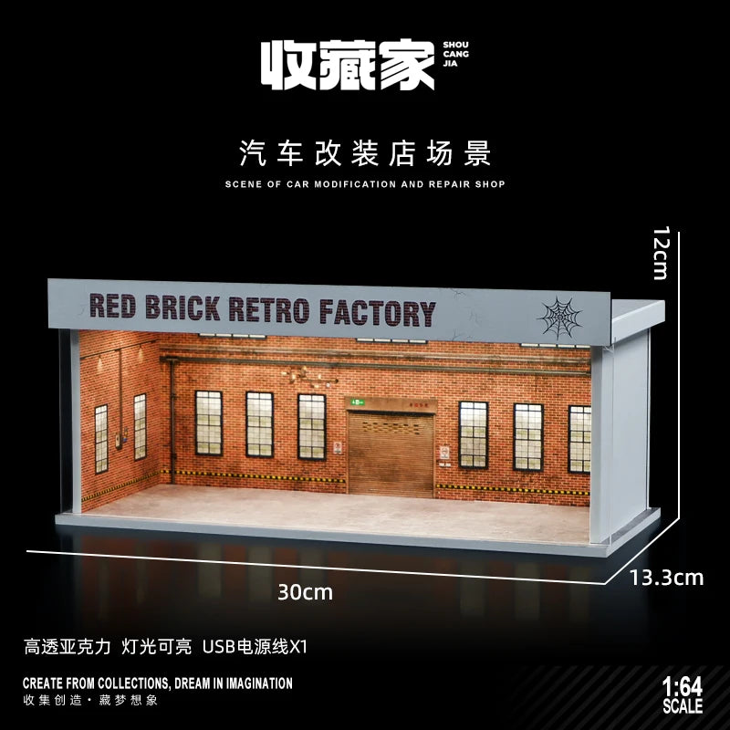 1/64 Scale Model Parking Space — Simulated Scene with Lights for Car Display (Figures & Cars Not Included)