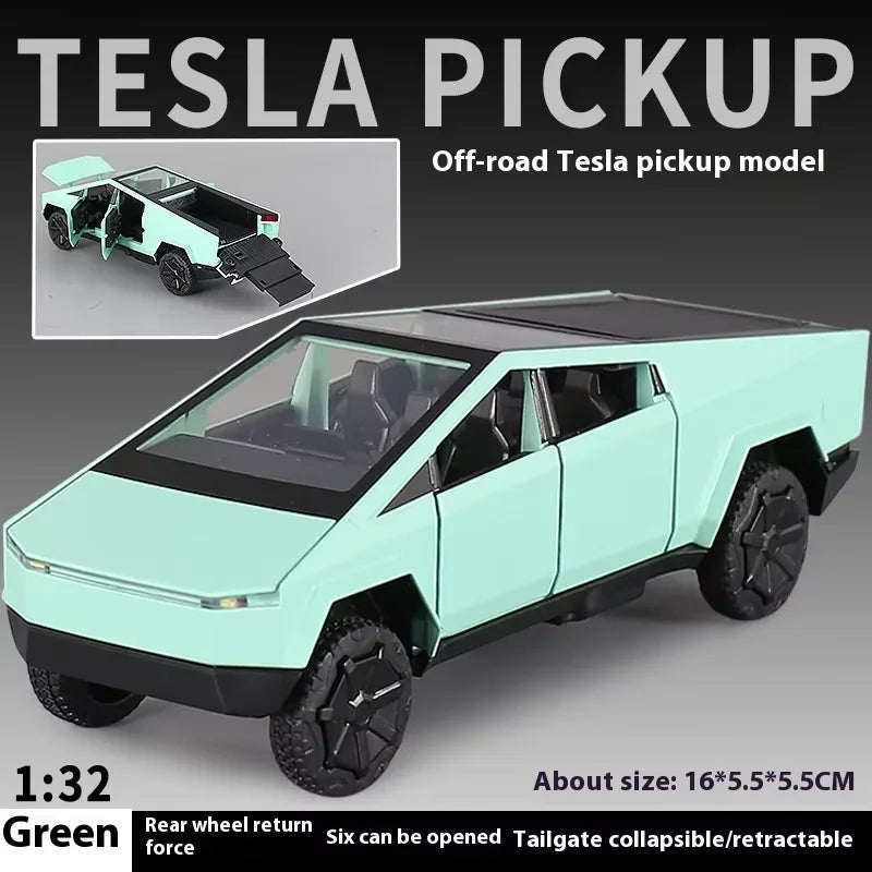 1:32 Tesla Cybertruck Diecast Alloy Model Car with Sound & Light – Off-Road Truck Toy Gift for Kids with Carrying Suitcase